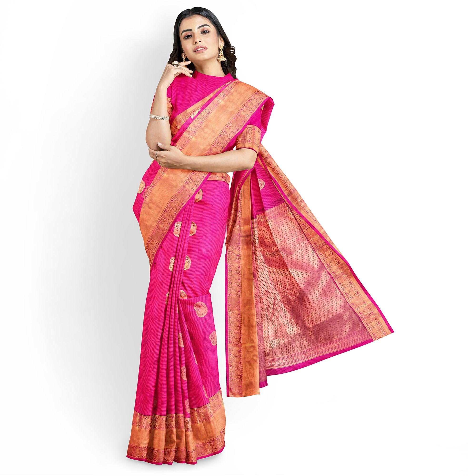 Bright Pink Color Beautiful Mango Butta Saree with Unstitched Blouse