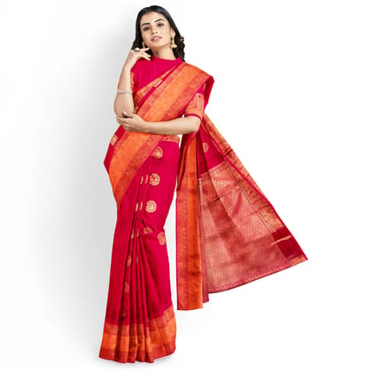 Red Color Beautiful Mango Butta Saree with Unstitched Blouse