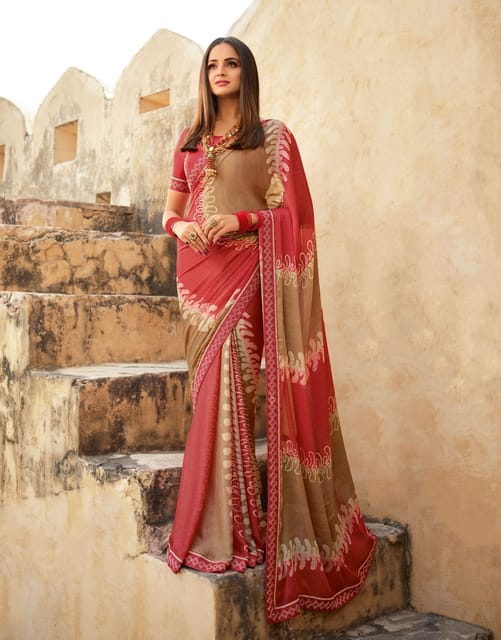 Buy Chiffon Trendy Saree with Embroidered and Thread Work Online -