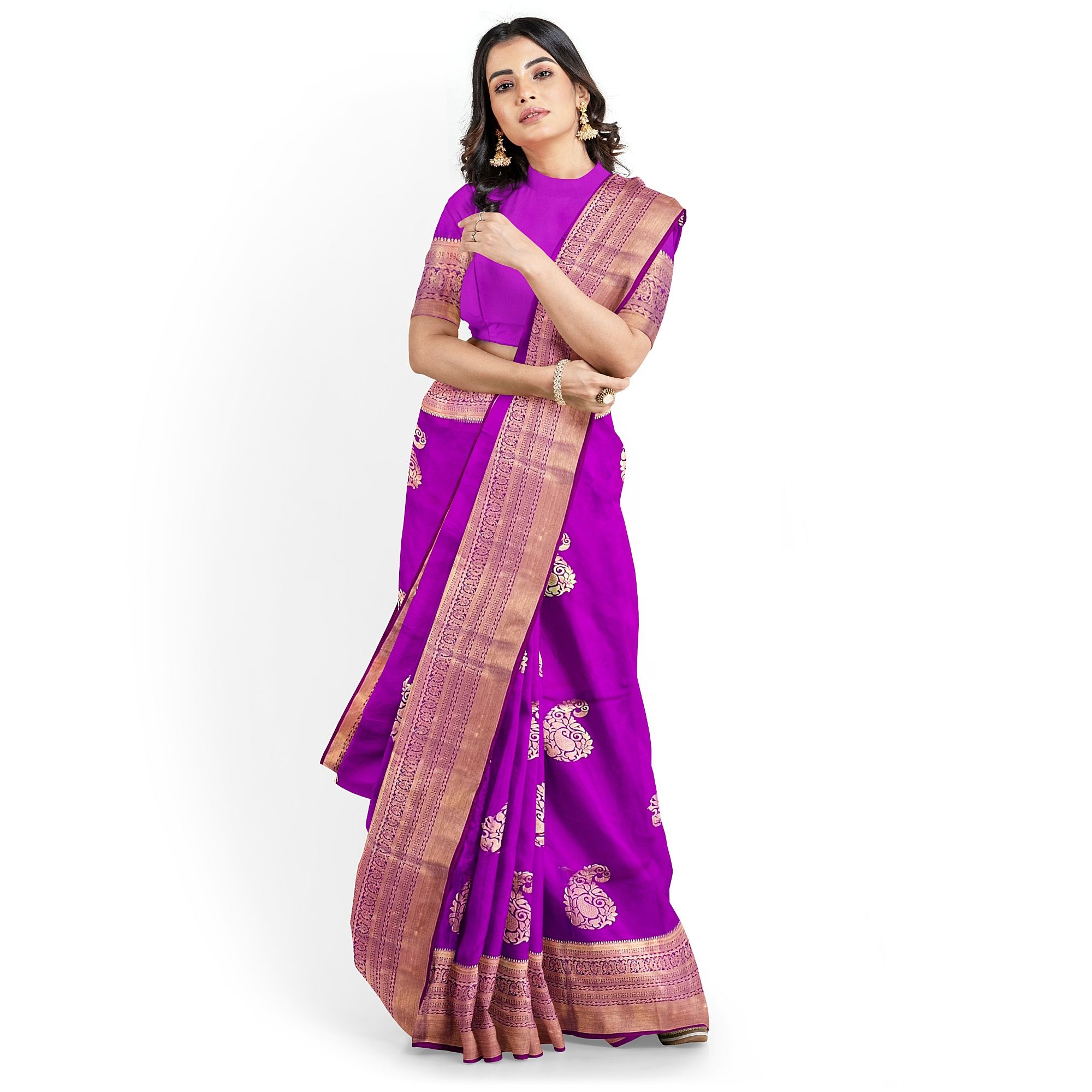 Light Purple Color Big Mango Butta Saree with Unstitched Blouse