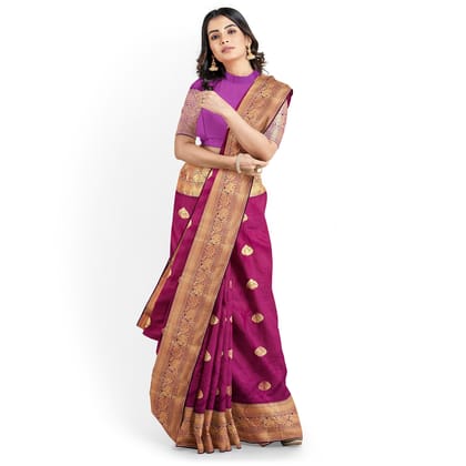 Rani Pink Color Thilagam Butta Saree with Unstitched Blouse