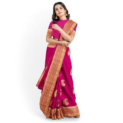 Rani Pink Big Mango Butta Saree with Unstitched Blouse