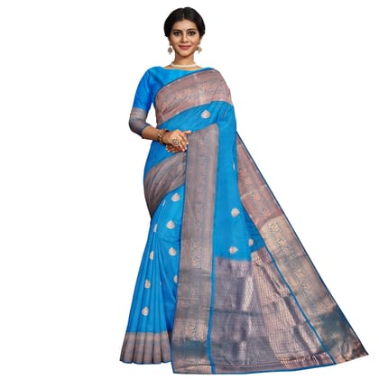 Admiral Blue Color Thilagam Butta Saree with Unstitched Blouse