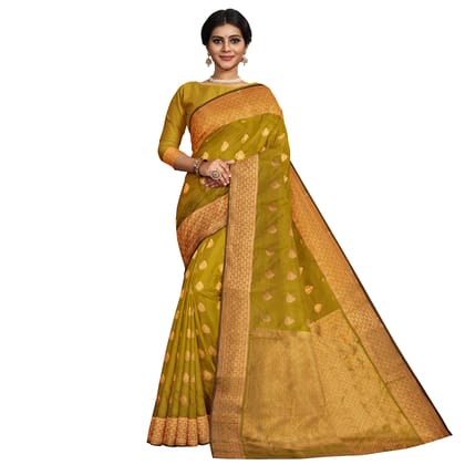 Olive Green Color Thilagam Butta Saree with Unstitched Blouse