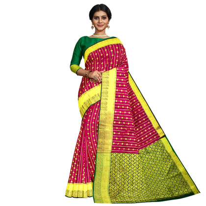 Red Color Stripe Pattern Saree with Unstitched Blouse