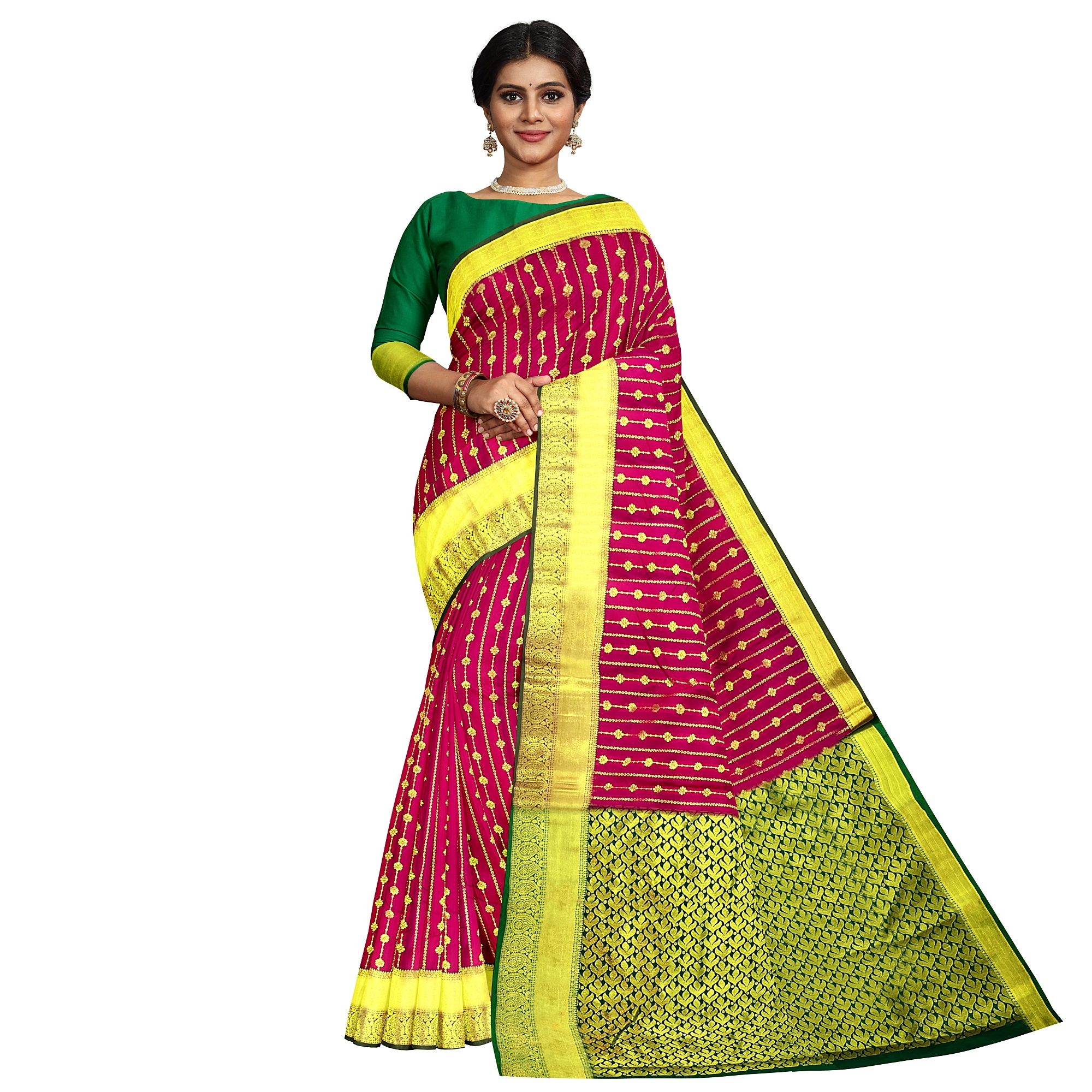 Red Color Stripe Pattern Saree with Unstitched Blouse