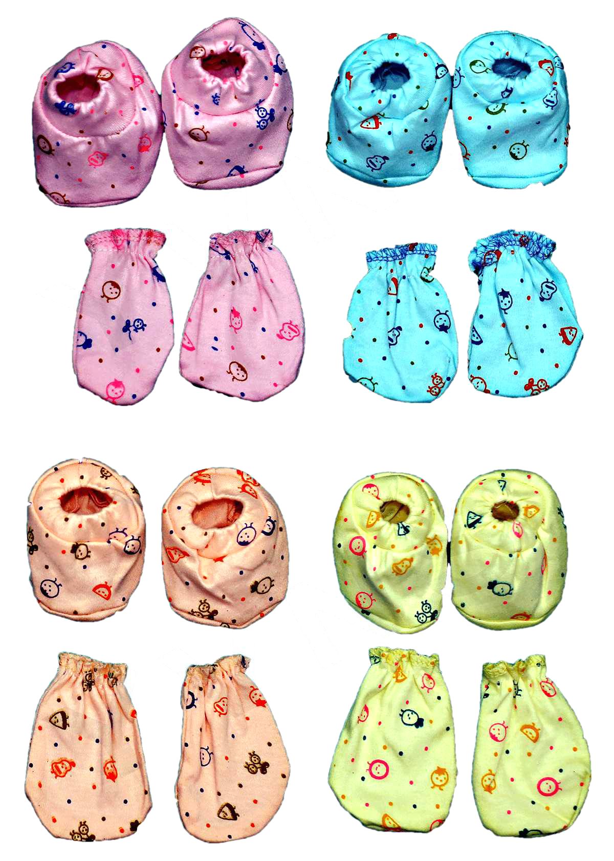 Newborn Baby Hosiery Soft Fabric Mitten Booties (Pack of 4) Printed Random Print