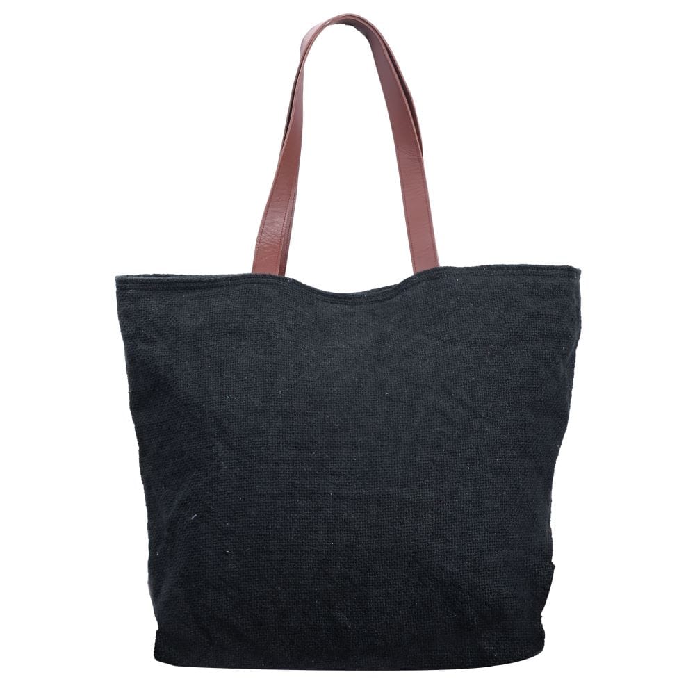 Linen Cotton Big Tote Bag In Black