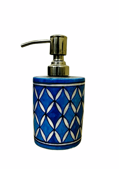 Tribes India Handmade Blue Pottery Round Soap Dispenser (Blue)