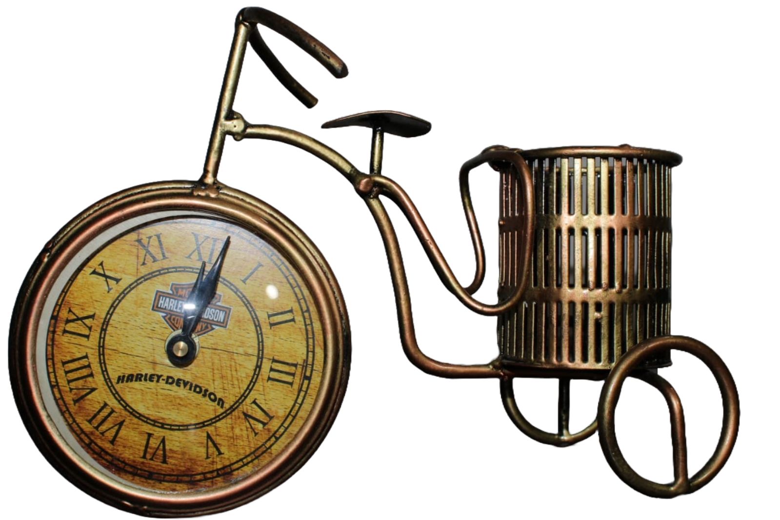 DINESH ENTERPRISES - ANTIQUE DECORATIVE METAL CYCLE PEN HOLDER WITH CLOCK SHOWPIECES / RESTAURANT DECOR/ OFFICE DECOR/ TABLE DECOR/DRAWING ROOM DECOR