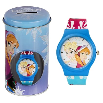 Disney Princess for Kids Round Analogue Wrist Watch | Birthday Gift for Boys & Girls - Age 3 to 12 Years (Elsa and Anna Blue),Multicolour