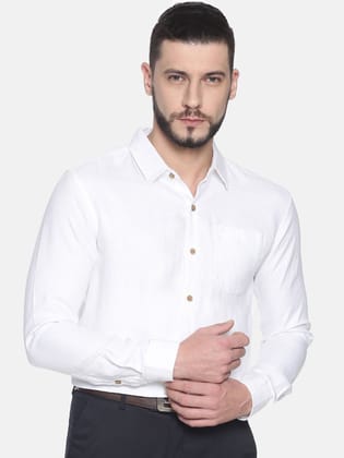 Men Herringbone White Hemp Formal Full Sleeve Shirt