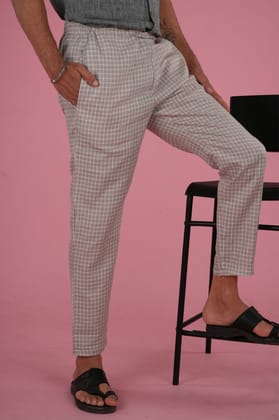 Men Beige White Checks Hemp Ultimate Yoga Pant