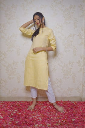 Women Hemp Yellow Straight Kurta