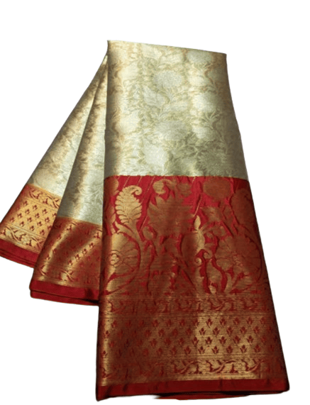 Cream Handwoven Kanjivaram Silk Saree with Blouse Piece