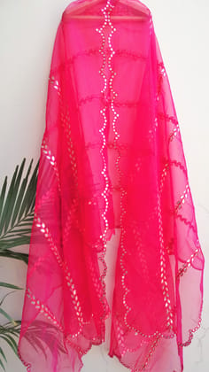  Pink Chiffon Georgette Dupatta with Gota Patti Embroidery