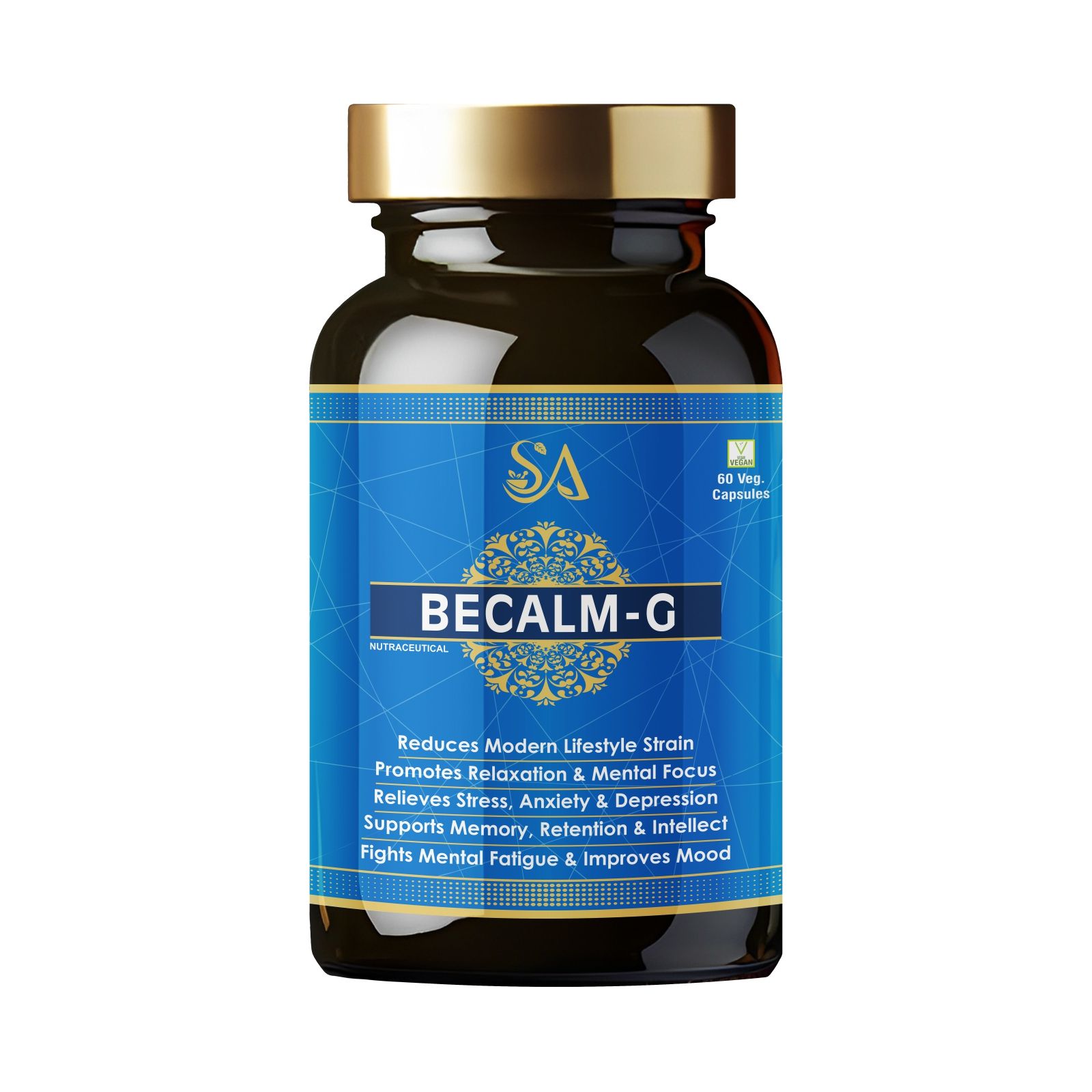 BECALM-G(Brain Booster Supplement with Brahmi Healthy Brain, Stress Relief, Improve Focus – 60 Veg Capsules)