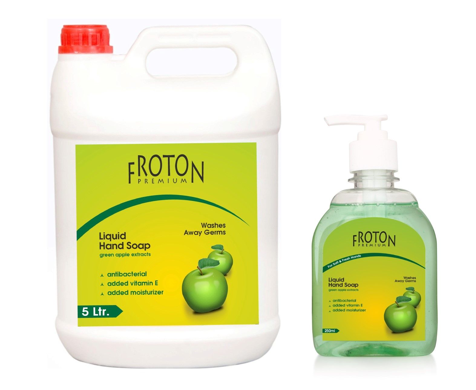 Froton Handwash Gel Green Apple 5Ltr Can & 250ml Free pack