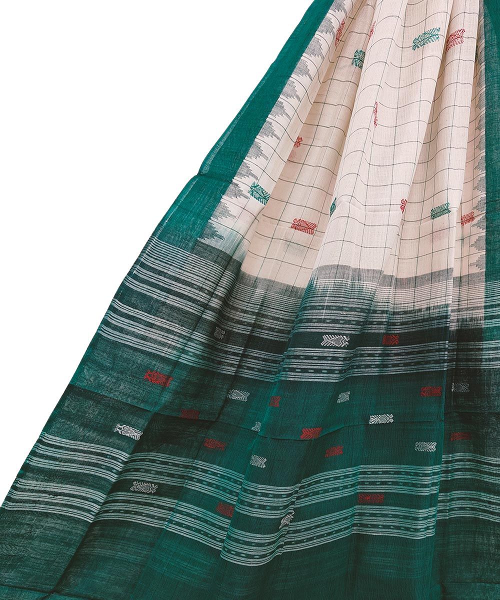 Offwhite Green Sambalpuri Handwoven Single Ikat Cotton Dupatta