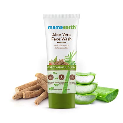 Mamaearth Aloe Vera Face Wash With Aloe Vera & Ashwagandha For A Youthful Glow (100ml)