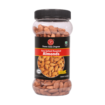 360 Three Sixty Degree Roasted Whole Salty Almonds In Jar 500 Grams| Crunchy Badam | Protein Rich Nutritious and Super Tasty