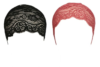 Girls and Womens Hijab Cap Hijab Headband, Under Hijab Scarf Black and Light Maroon Naqab Head Scarf (2 pcs)