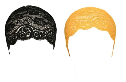 Girls and Womens Hijab Cap Hijab Headband, Under Hijab Scarf Black and Yellow Naqab Head Scarf (2 pcs)