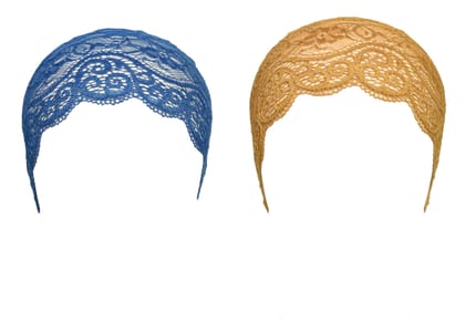 Girls and Womens Hijab Cap Hijab Headband, Under Hijab Scarf Blue and Golden Naqab Head Scarf (2 pcs)