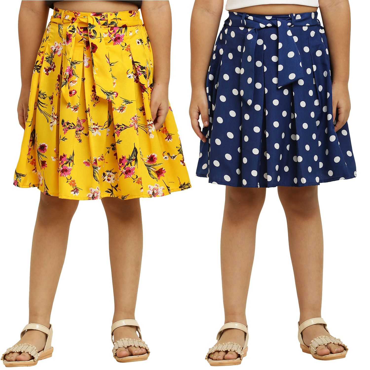 Modern Fancy Blue Dot & Yellow Pair Skirt for Girls.