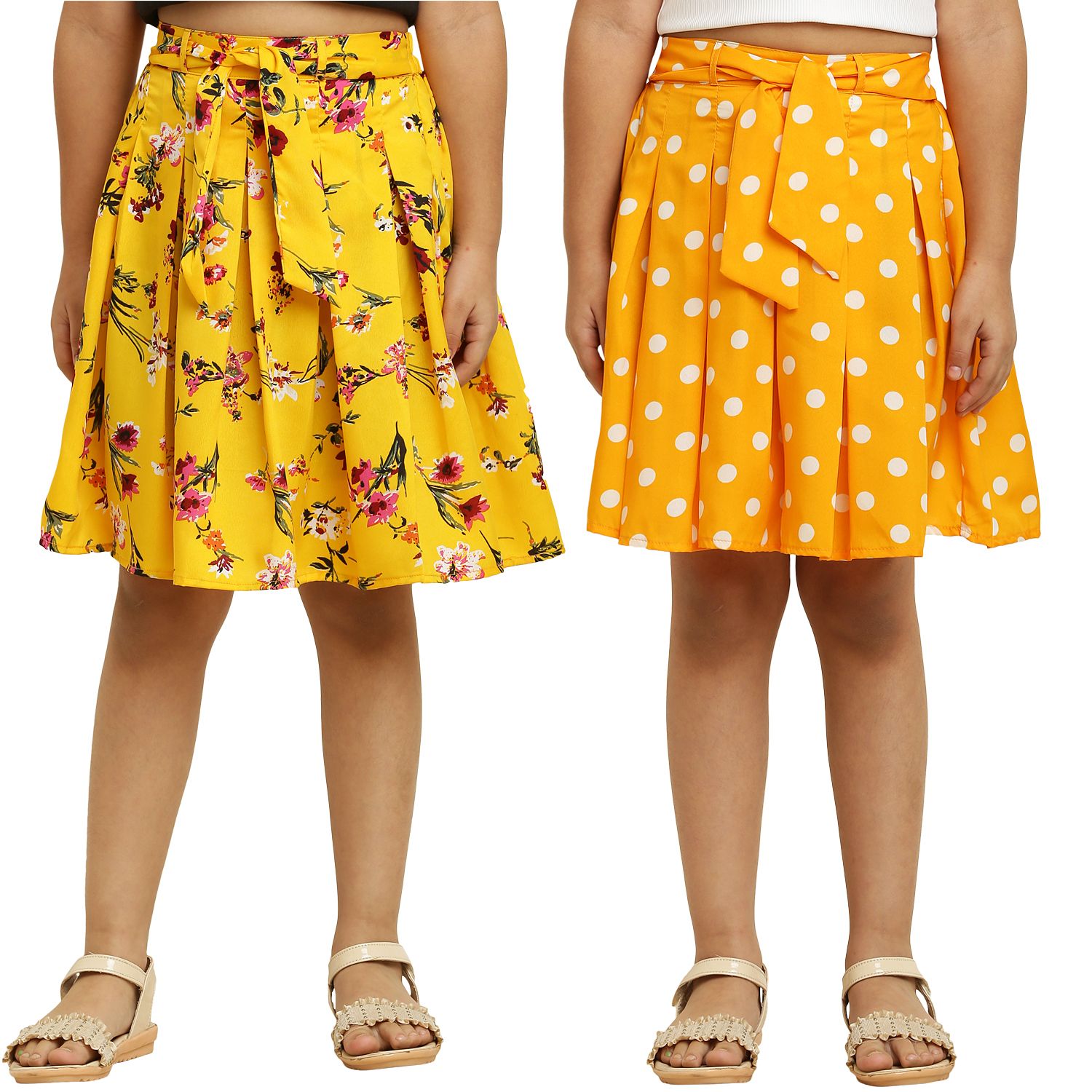 Flawsome Elegant Yellow Dot & Yellow Pair Skirt For Girls.