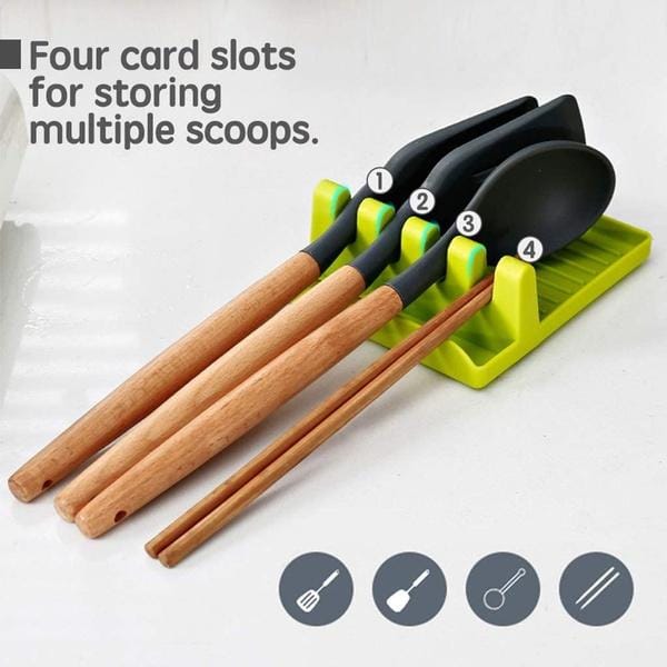 URBAN CREW UTENSIL STORAGE RACK - HEAT RESISTANT SILICONE SPOON RESTS MAT STAND COOKING 4-SLOTS SPATULA HOLDER TRAY