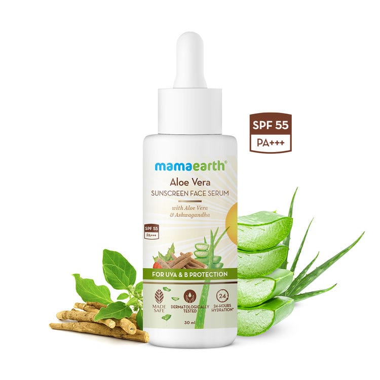 Mamaearth Aloe Vera Sunscreen Face Serum With SPF 55, For UVA & B Protection (30ml)