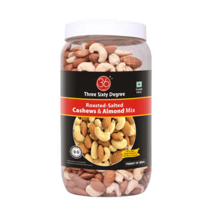 360 Three Sixty Degree Roasted Salted Cashew Almond MIX IN JUMBO JAR 950 Grams |Crunchy Badam & Kaju