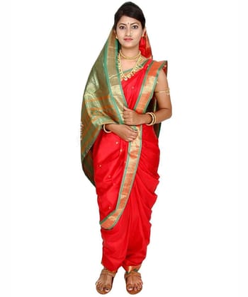 Unstitched Red Nauwari Saree