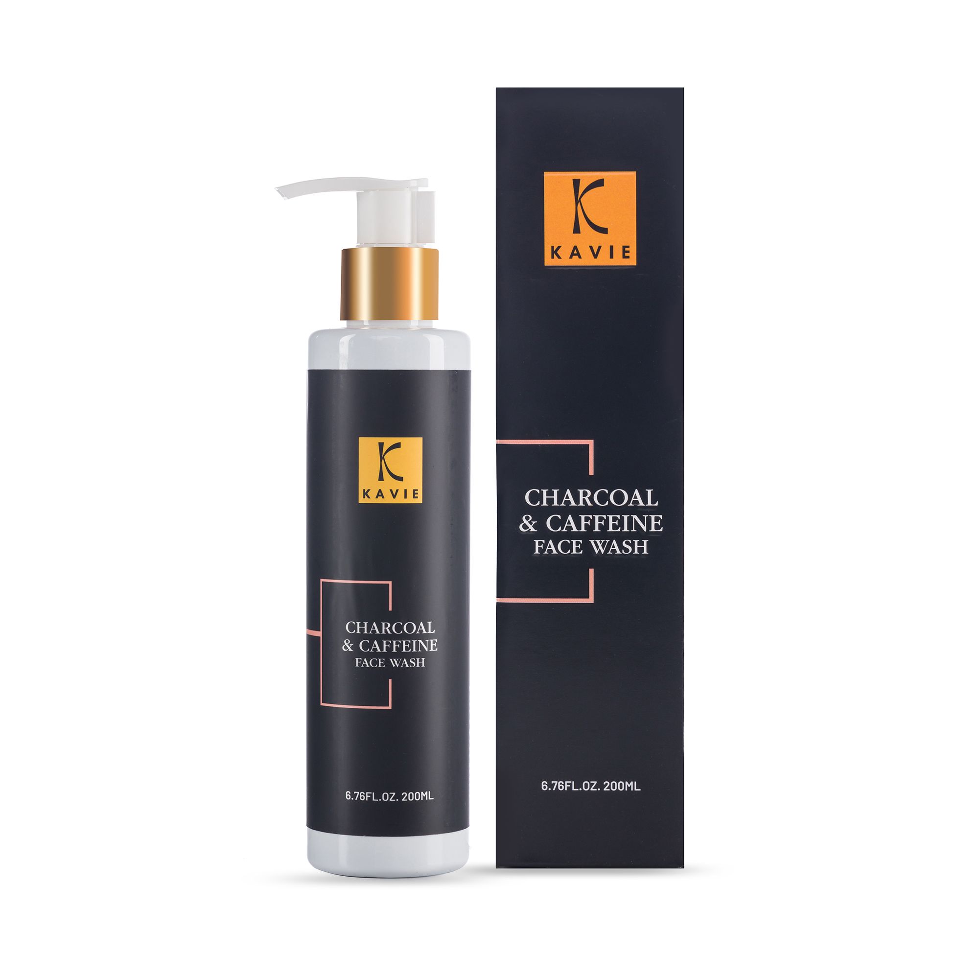 KAVIE Charcoal Caffeine Face Wash with Activted Charcoal , Coffee Extract 2%, Niacinamide, and D-Panthenol - Deep Cleanse, Exfoliates, Hydrates, Improves Skin Tone