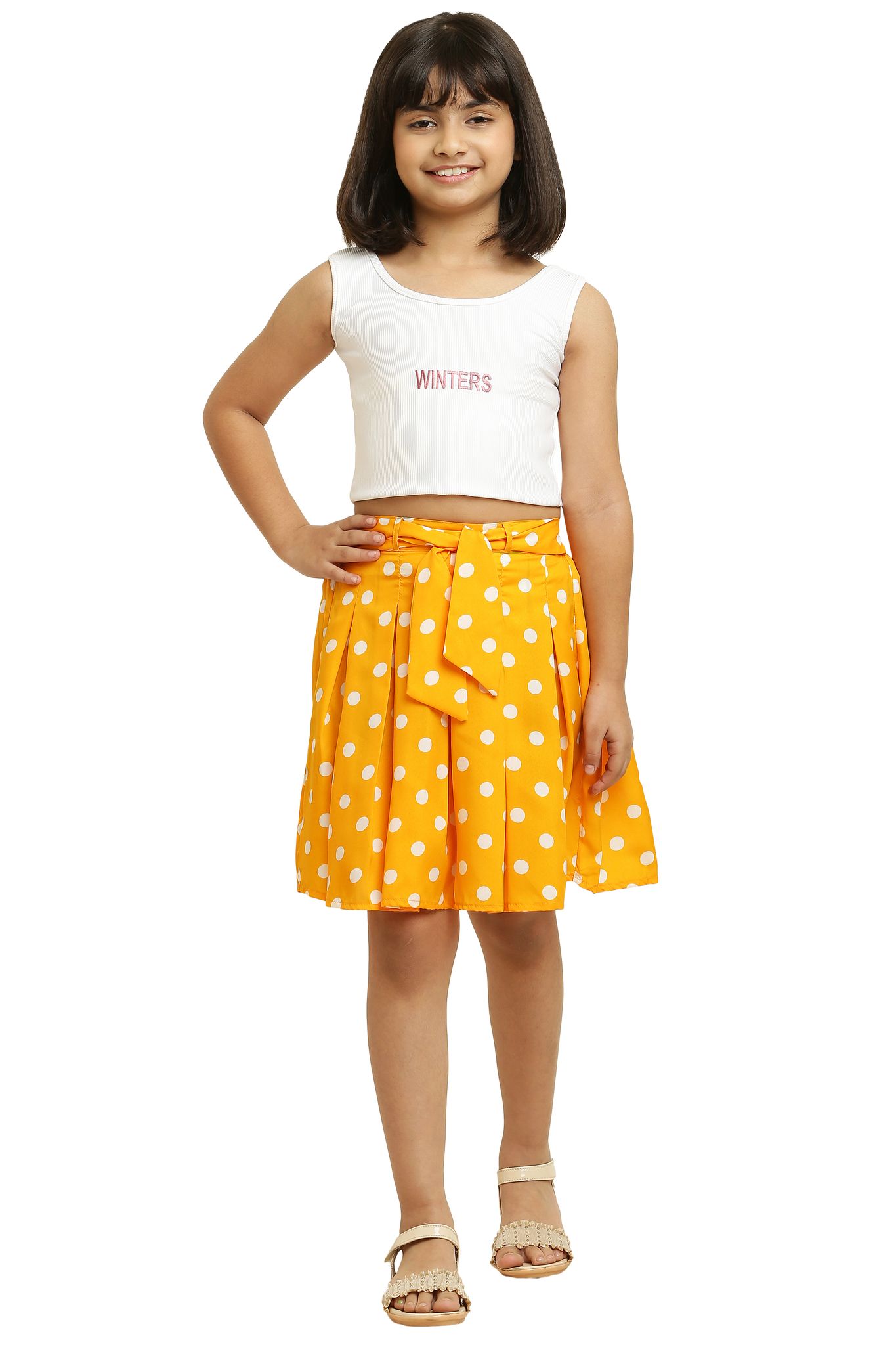 Cute Comfy Yellow Skirt with Ribbon & Elastic for Girls.