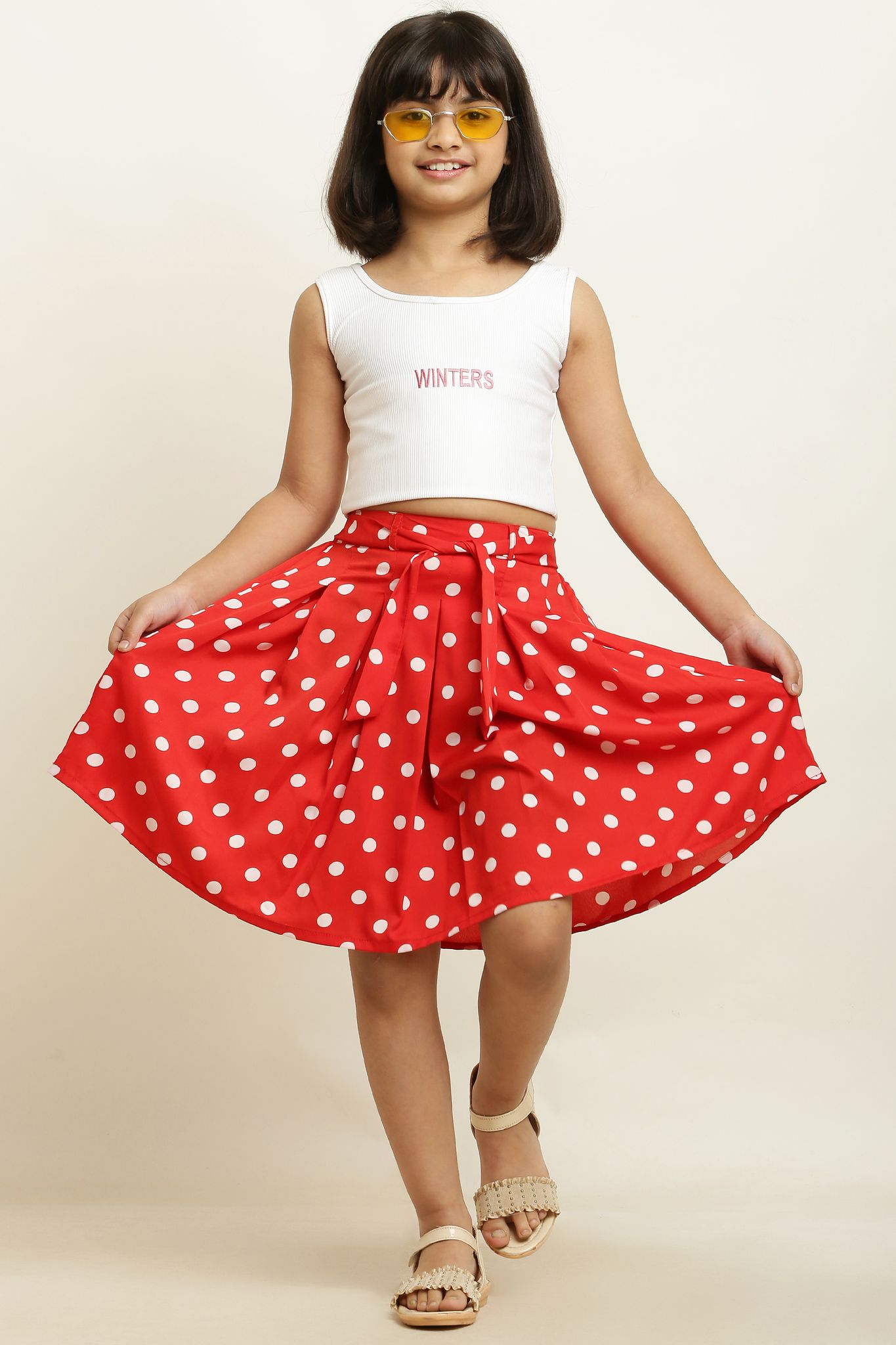 Stylish Red Dot Skirt Ribbon with Elastic for girls.