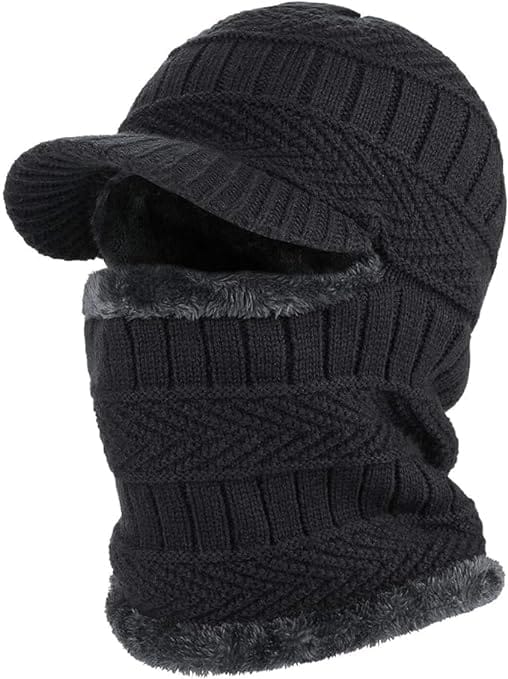 Qawvler Men's Woolen Monkey Cap and Balaclava Hat Pack of 1 (Black)