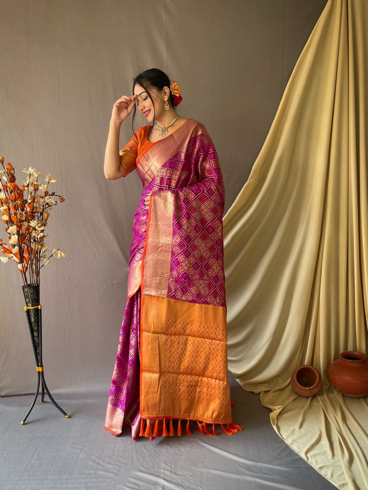 Grey Brocade Banarasi Silk Saree – StylebyPanaaash