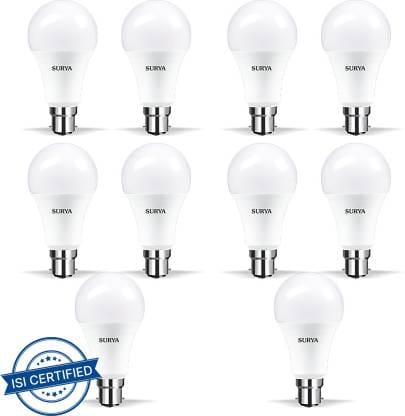 SURYA 7 W Round B22 LED Bulb  (White, Pack of 10)