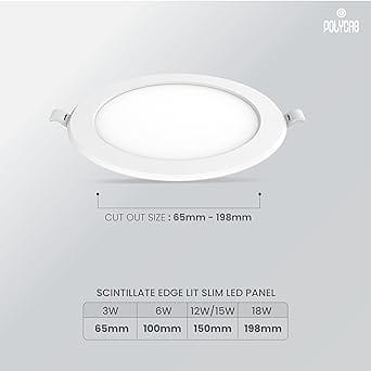 Polycab 3 Watt LED Panel Light Scintillate Edge Slim Round Smart Offers Bright Lumination Long Lifespan No Harmful Radiation