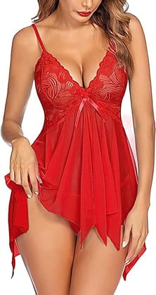 Buy FASHION BONES Women's Hot & Sexy Lingerie Set For Couples Honeymoon,  Special Night Babydoll Lingerie Nightwear Dress See-Through Lace Sleepwear Underwear  Set Sexy Lingerie for Women (Maroon_Free Size) Online at Best