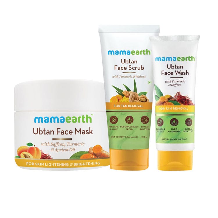 Mamaearth Ubtan De-Tan Kit ( facewash 100gm, scrub 100gm, face mask 50gm) Pack of 3