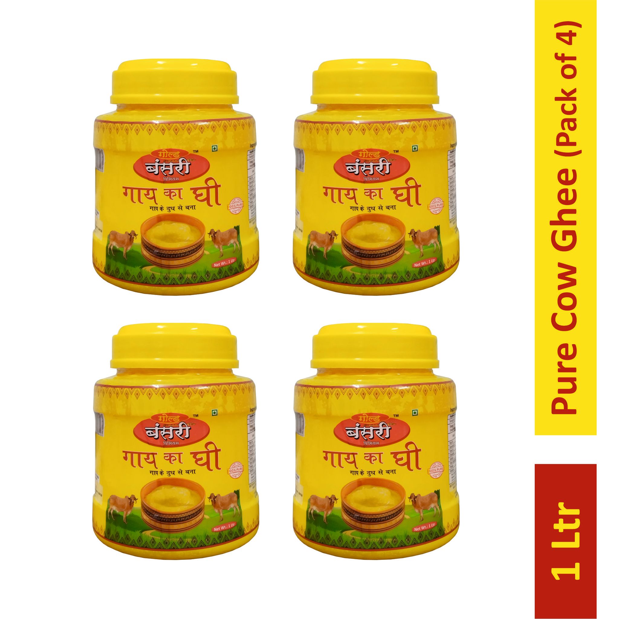 Gold Bansari Premium Pure Desi Cow Ghee Better Digestion&Immunity 1 Litre (Pack Of 4)