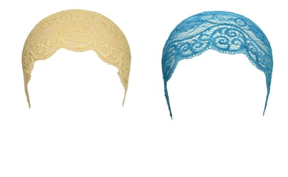 Girls and Womens Hijab Cap Hijab Headband, Under Hijab Scarf Cream and Light Blue Naqab Head Scarf (2 pcs)