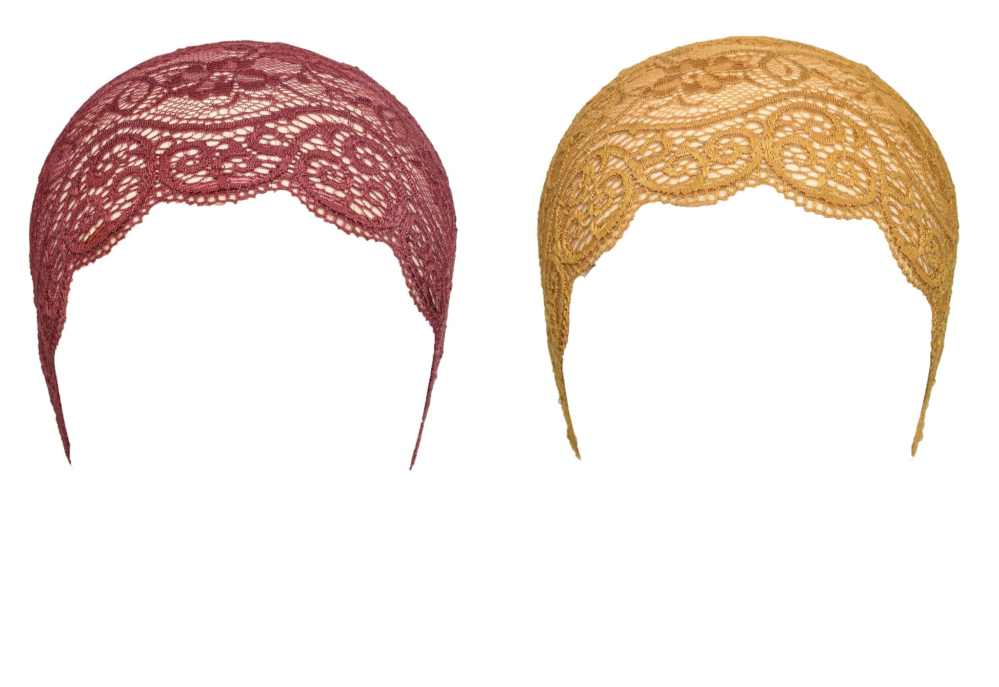 Girls and Womens Hijab Cap Hijab Headband, Under Hijab Scarf Dark Maroon and Golden Naqab Head Scarf (2 pcs)