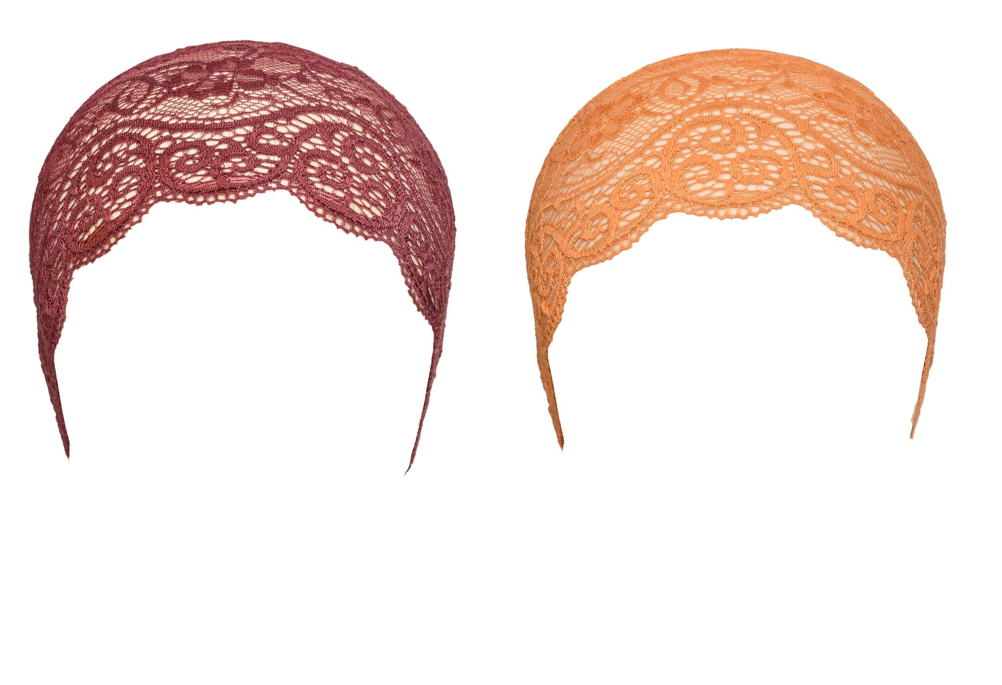 Girls and Womens Hijab Cap Hijab Headband, Under Hijab Scarf Dark Maroon and Orange Naqab Head Scarf (2 pcs)