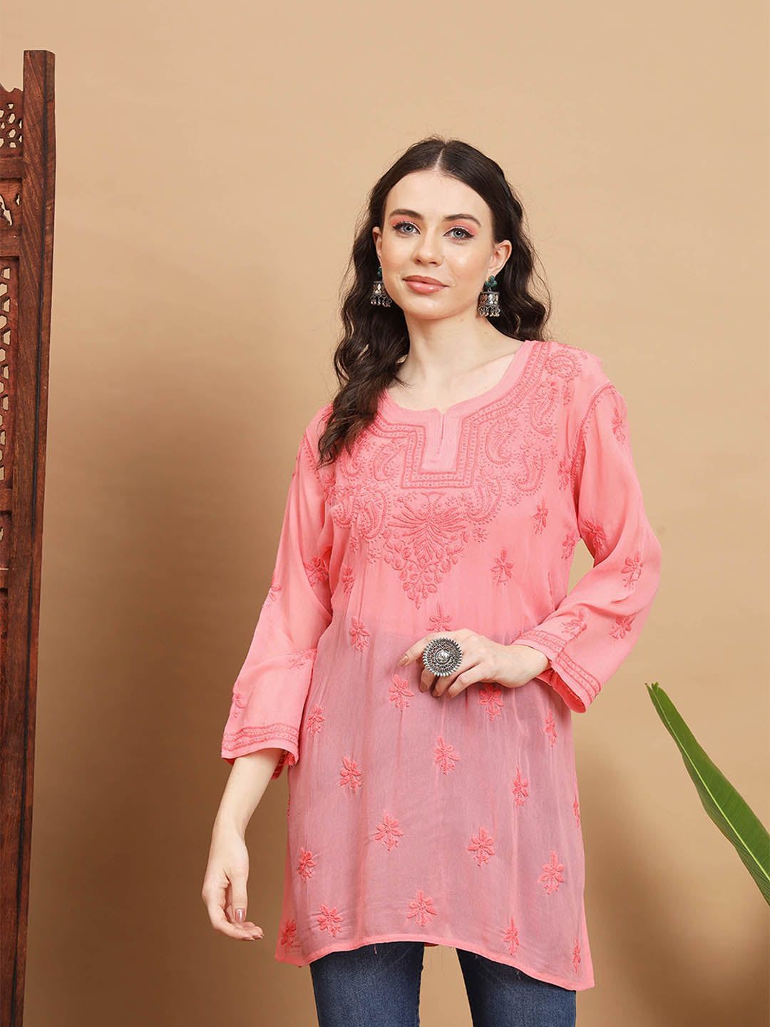 Ethnava Lucknowi Chikankari Short Kurti with Specty-2576