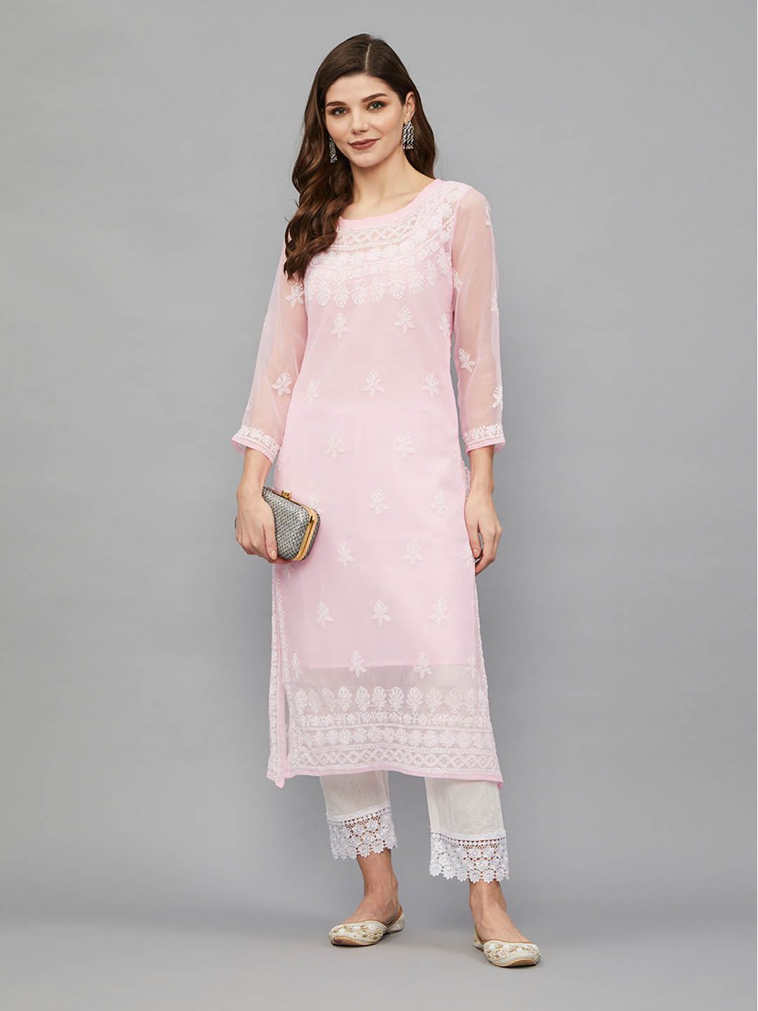 Ethnava Hand Embroidered Georgette Kurta with Slip-2488