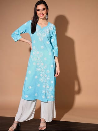 Lucknowi Chikankari Cotton Straight Kurta-2472